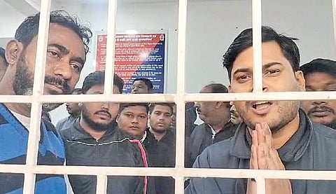 Bishal Das along with PRI members at Saraipali police station