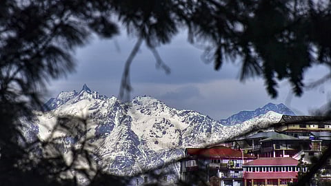 Snow-covered mountains, seen from Kotgarh village near Shimla, Himachal Pradesh
