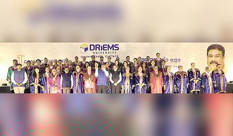 Union Education Minister Dharmendra Pradhan with the students of DRIEMS University