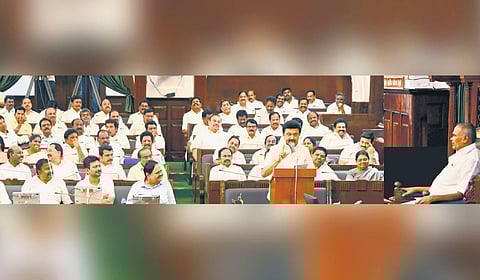 Chief Minister MK Stalin addressing the Assembly on Saturday