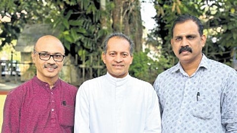 From right: Ayyampuzha Harikumar, Fr John Puthuva and Prasad Parappuram