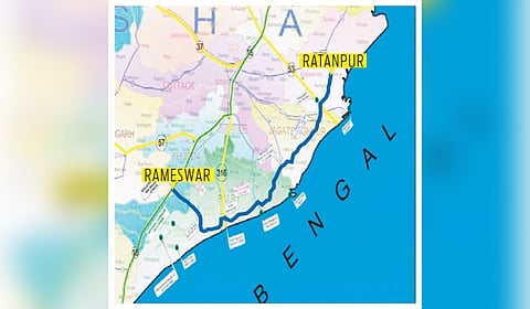The revised alignment of Rameswar-Ratanpur coastal highway