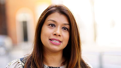 UK Member of Parliament Tulip Siddiq stands outside 10 Downing Street, London, May 13, 2022.