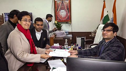 Delhi Chief Minister and AAP leader Atishi files her nomination from the Kalkaji constituency for the upcoming Delhi Assembly elections, in New Delhi on Tuesday.