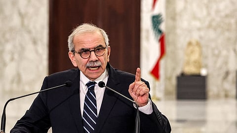 Lebanon's new prime minister-designate Nawaf Salam delivers a statement at the presidential palace in Baabda, east of Beirut, on January 14, 2025.