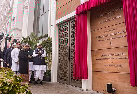 Congress Parliamentary Party chairperson Sonia Gandhi inaugurates the new All India Congress Committee (AICC) headquarters, in New Delhi, Wednesday, Jan. 15, 2025.