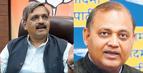 BJP candidate for Malviya Nagar Assembly constituency Satish Upadhyay (L) and AAP candidate Somnath Bharti (R).