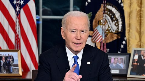 President Joe Biden speaks from the Oval Office of the White House as he gives his farewell address Wednesday, Jan. 15, 2025, in Washington.