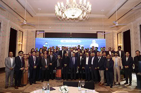 Sports minister Mansukh Mandaviya with the participants of CSR round table for sports development in New Delhi on Thursday