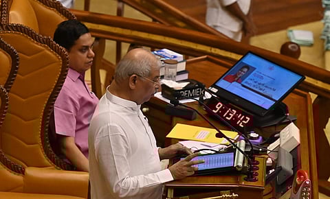 Governor Rajendra Vishwanath Arlekar delivering policy address at the 13 th session of Kerala Legislative Assembly on Friday.