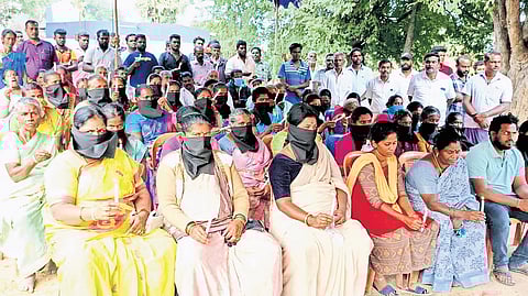 Kin of man who died by suicide, staged a protest near Krishnagiri; (inset) M Venkatesh
