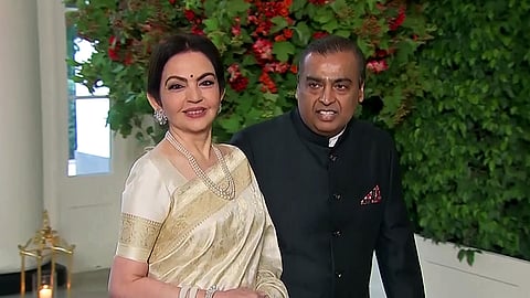 In this photo from June 22, 2023, Reliance Industries Chairman Mukesh Ambani and wife Nita Ambani arrive for the State Dinner at the White House in Washington.