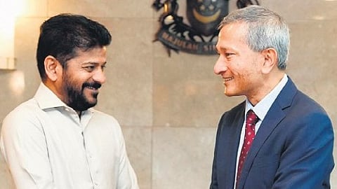 Chief Minister A Revanth Reddy meets Singapore Foreign Affairs Minister Vivian Balakrishnan on Friday.