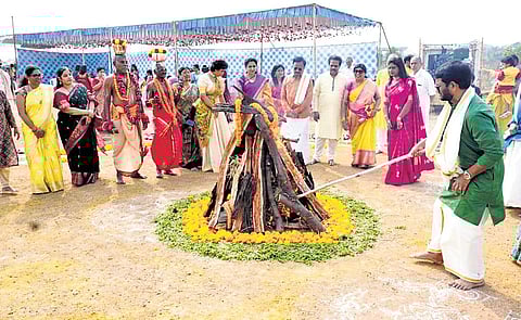 Members of IMA Karimnagar celebrate Bhogi in the city on January 13