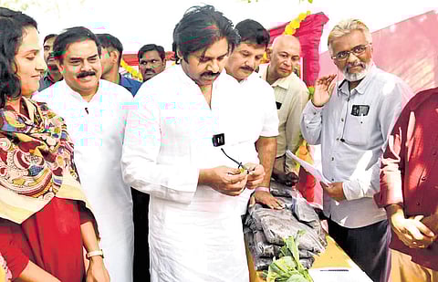 Deputy Chief Minister Pawan Kalyan takes part in Swachh Andhra -Swachh Divas programme at Namburu in Guntur district on Saturday