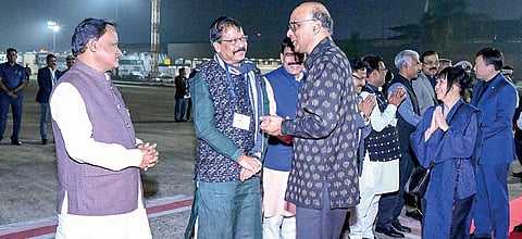CM Mohan Charan Majhi sees off Singapore President Tharman Shanmugaratnam at the airport on Saturday