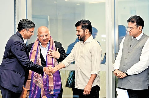 Chief Minister A Revanth Reddy and IT Minister D Sridhar Babu meet officials of CapitaLand Group during a high-level meeting at Singapore
on Sunday