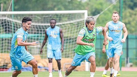 Chennaiyin FC players during practice on Monday