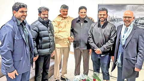 Chief Minister N Chandrababu Naidu, IT Minister Lokesh and Aviation Minister
K Rammohan Naidu with TG CM Revanth Reddy at Zurich Airport