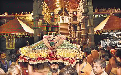 The Thiruvabharanam procession leaves from Sabarimala temple for Pandalam Palace on Monday