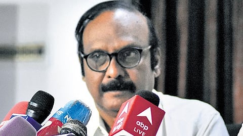 Dr GR Ravindranath, general secretary of the Doctors’ Association for Social Equality, addressing the media at Chennai Press Club