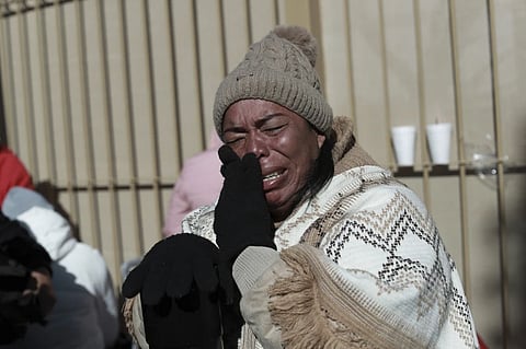 Colombian migrant Margelis Tinoco, 48, cries after her CBP One appointment was canceled at the Paso del Norte international bridge in Ciudad Juarez, Mexico, on the border with the U.S., Monday, Jan. 20, 2025, the inauguration day of U.S. President Donald Trump.