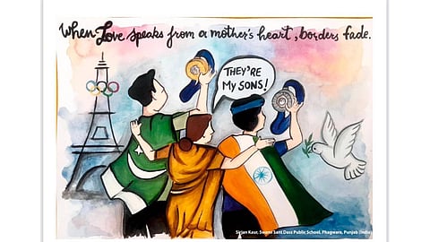 Sirjan Kaur, a student from Swami Sant Das Public School in Jalandhar, Punjab, made a painting of Neeraj Chopra's mother showing her hands upon the shoulders of Neeraj and Nadeem, saying 'both are my sons’.