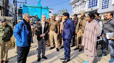 A three-member judicial inquiry commission investigating the Nov 24 violence in Sambhal visits the Jama Masjid area in Sambhal, Tuesday, Jan. 21, 2025.