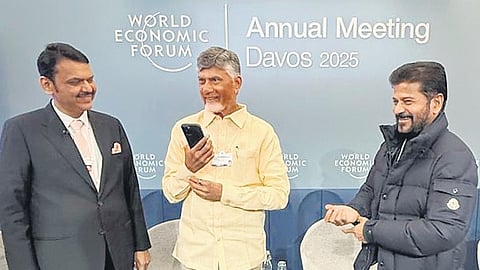 Chief ministers of Maharashtra, Andhra Pradesh and Telangana at the WEF annual meeting on Wednesday
