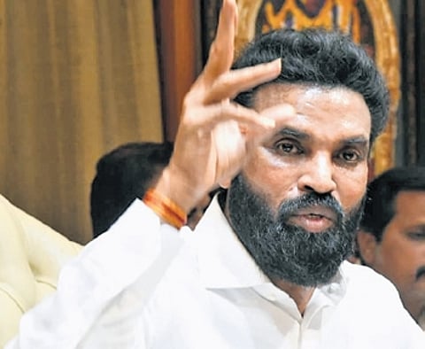 BJP leader B Sriramulu addresses a press conference in Ballari on Thursday