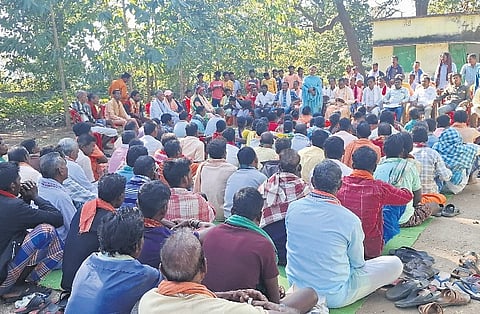 The meeting underway at Podagarh village in Umerkote block on Thursday