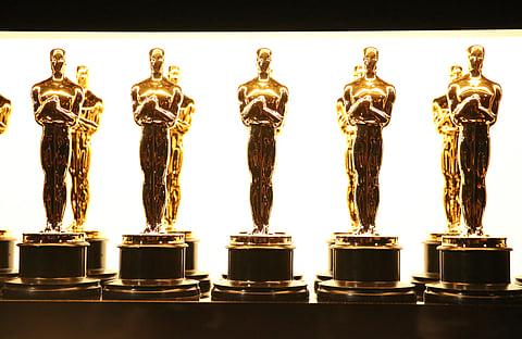 Oscar statuettes appear backstage at the Oscars in Los Angeles.