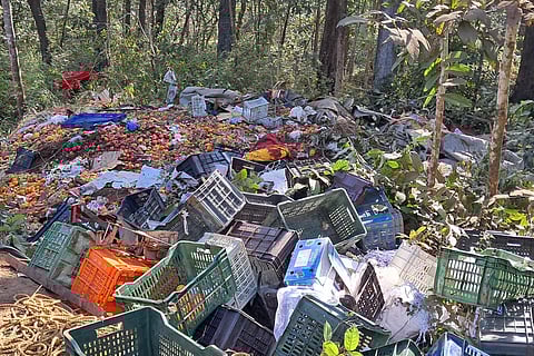 Scattered fruits and vegetables at the accident site at Gullapur
in Uttara Kannada district on Wednesday