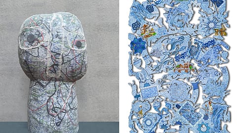 We are Losing I’
by Gurjeet Singh (L), Veer Munshi’s
‘Vetasta (Jhelum)' (R)