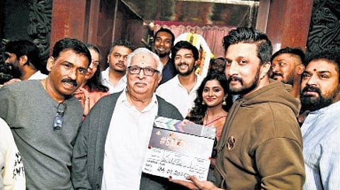 Sudeep with his father Sanjeev at the muhurat