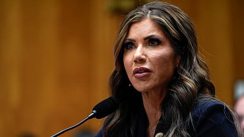 South Dakota Gov. Kristi Noem, President-elect Donald Trump's nominee to be Secretary of Homeland Security, appears before the Senate Homeland Security and Governmental Affairs Committee for her confirmation hearing, at the Capitol in Washington, Friday, Jan. 17, 2025.