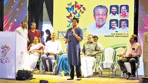 Labour and skills department secretary K Vasuki addressing the valedictory session of the educational conclave organised in Thiruvananthapuram on Saturday