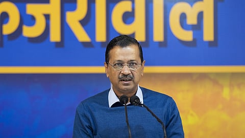 Aam Aadmi Party (AAP) chief Arvind Kejriwal addresses a press conference, in New Delhi, Friday, Jan. 24, 2025.