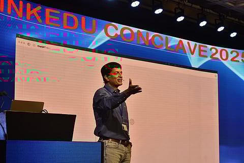 Shekar Nair, Co-founder, of Upekkha talks on 'Is Al Real? Hype, Hope, and the Future of Intelligence' during ThinkEdu conclave 2025 at ITC Grandchola in Chennai, Monday, January 27, 2025.