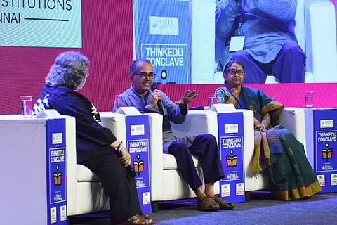 Dr K Sivaprasad, VC, APJ Abdul Kalam Technological University, and Dr Sudha Seshayyan, Director, SASTRA University, at the ThinkEdu Conclave 2025 (Express Photo | Ashwin Prasath)
