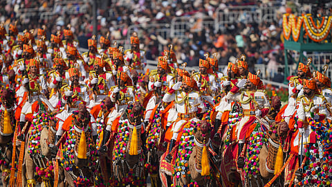 BSFs camel contingent marches past during the 76th Republic Day parade, at the Kartavya Path in New Delhi, Sunday, Jan. 26, 2025