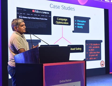 Prof Venkatesh Balasubramanian speaking at ThinkEdu 2025 (Express Photo | P Jawahar)