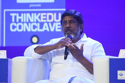 Mallu Bhatti Vikramarka, Deputy Chief Minister of Telangana, speaking at ThinkEdu 2025 (Express Photo | Ashwin Prasath)