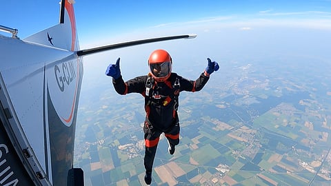Jithin Vijayan during a skydiving exercise