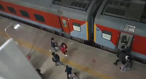 Clips showed people throwing stones and hitting at the doors of a train and trying to force open them in Chhatarpur, Madhya Pradesh, on Jan. 27, 2025.