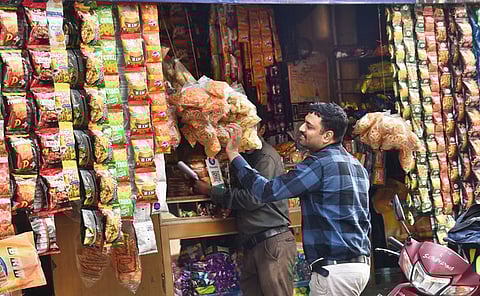 Processed junk food displayed at a shop.