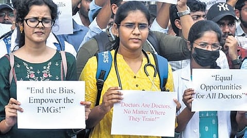 FMGs stage protest over internship policy in State