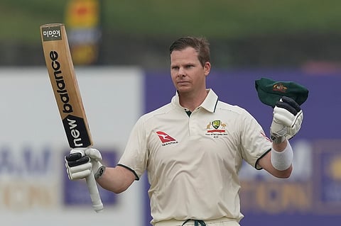Australia's Steve Smith celebrates his century during day one of the first Test against Sri Lanka in Galle (Photo | AP)