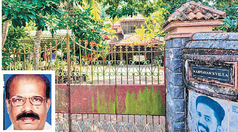 The villa at Cheriyanad near Chengannur where Bhaskara Karanavar (inset) was murdered on November 8, 2009.