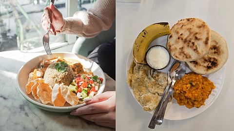 Honey & Dough’s Cottage Cheese Quinoa Bowl (L), Tibetian Breakfast Platter from Rigo (L)
